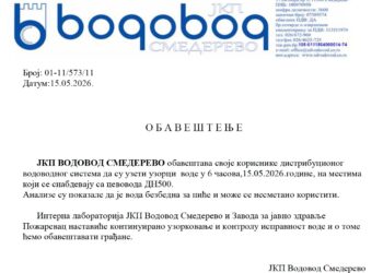 JKP Vodovod Smederevo: Merenje kvaliteta vode na dan 15. maj