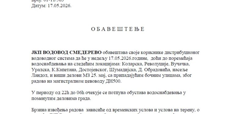 JKP Vodovod Smederevo: Poremećaj vodosnabdevanja