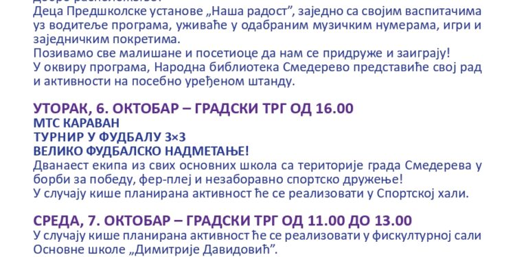 Smederevo: Program Dečije nedelje 2026.